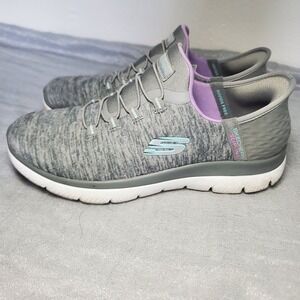 Skechers Slip-ins Womens 7.5 Wide Fit Gray Purple Memory Foam Sneakers Shoes